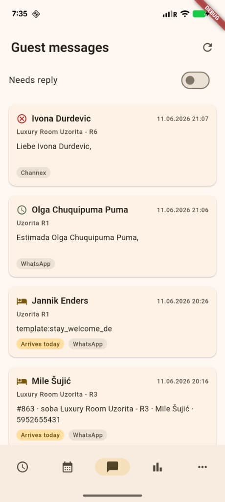 Poruke gostu — Channex i WhatsApp